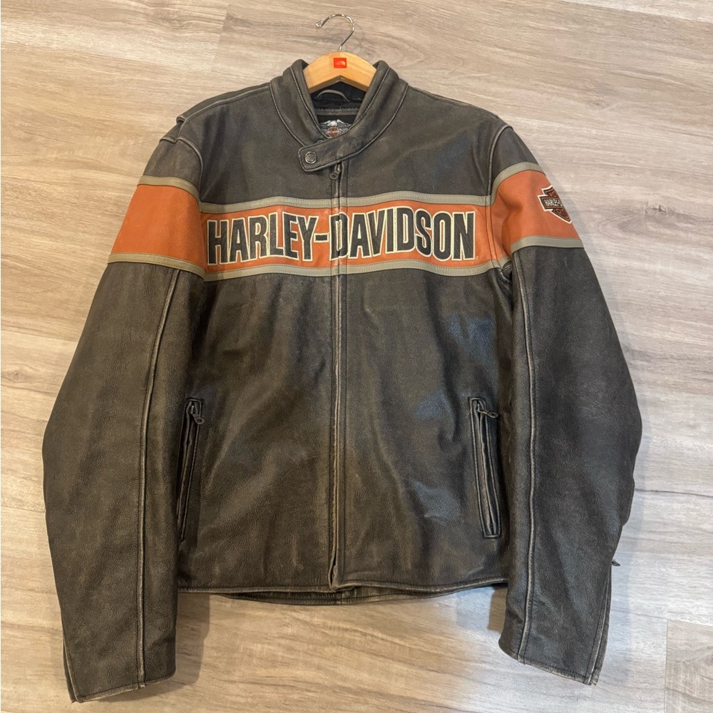 Harley-Davidson Men's Black and Orange Varsity Jacket